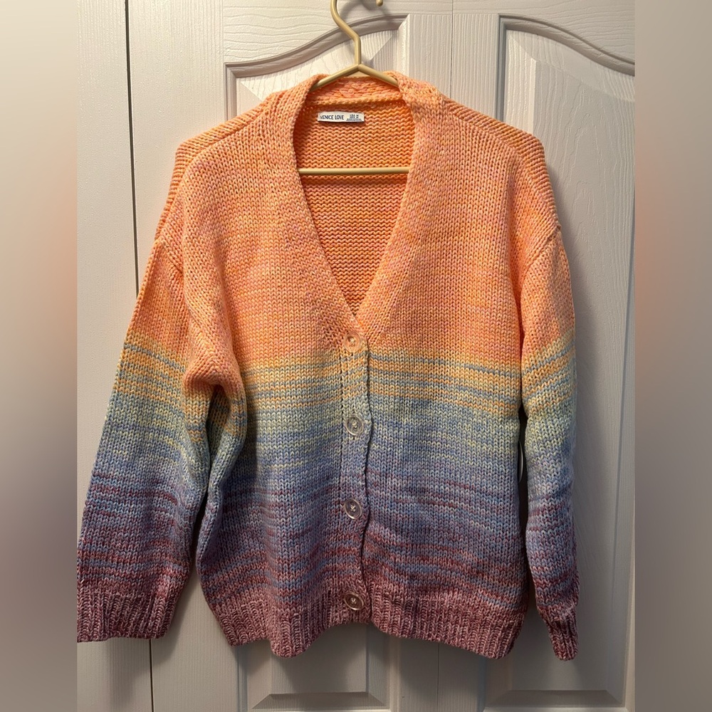 Gradient Cardigan Sweater - Peach, Blue, Lavender